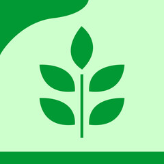 Minimalist vector illustration of a stylized leaf plant icon in green tones, representing nature, sustainability, and eco-friendly concepts.