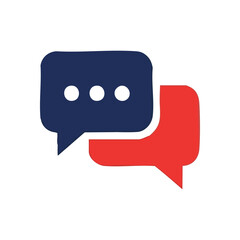 Conversation Speech Bubble Icon. Stylized blue and red chat balloons on black. The blue one displays an ellipsis, symbolizing ongoing digital interaction or a pending reply. Ideal for communication.
