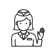 Female Flight Attendant Icon. Minimalist design of an air hostess in uniform, ready to assist passengers. Represents excellent service and global travel.