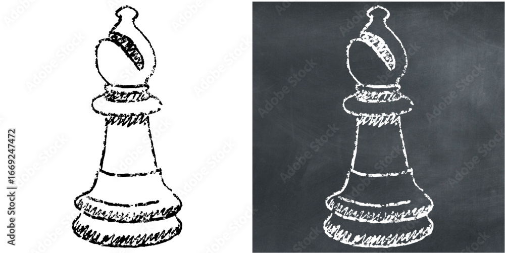Poster chalk handdrawn bishop vector for strategy games, diagonal movement, and flexible concepts. useful f
