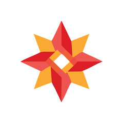 Vibrant Geometric Star Bloom. Abstract artistic illustration featuring a dynamic polygonal shape in fiery red and warm yellow tones. It symbolizes focus, growth, and energetic expansion.