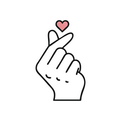 Korean Finger Heart Love Gesture. Expressive hand sign, popular in East Asian culture, conveying small affection, gratitude, and friendship. Symbol of appreciation.