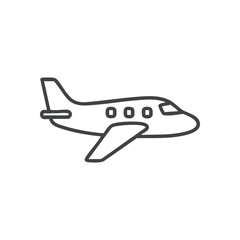 Private Jet Plane Outline Icon. Clean vector graphic representing air transport, symbolizing speed, business, and luxurious travel. Perfect for web design or apps.