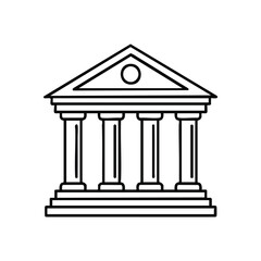 Bank Government Legal Building Icon. Clean line symbol depicting a classic edifice, suitable for finance, law, or public services. It represents stability, trust, and authority.