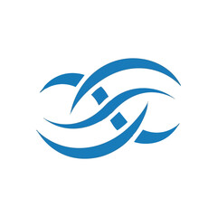 Blue Dynamic Intertwined Abstract Form. Fluid cyan curves blend with geometric diamonds, representing intricate connections, digital flow, and contemporary insight.