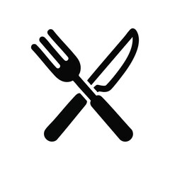 Crossed Dining Utensils Icon. Minimalist intersecting fork and knife graphic. This simple emblem symbolizes culinary experiences, food service, and mealtimes. Ideal for eatery designs.