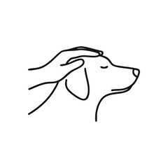 Gentle Hand Petting Dog Illustration. Minimalist design showing a human caressing a happy canine. Symbolizes warmth, companionship, and emotional connection.