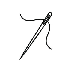 Sewing Needle with Thread Icon. Clean vector illustration of a sharp point and dark string. Symbolizes intricate repair, creative crafting, and delicate textile artistry.