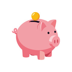 Pink Piggy Bank for Financial Savings. A cute blush money box with a bright gold coin. This illustration symbolizes fiscal security, smart investment, and planning for a prosperous future.