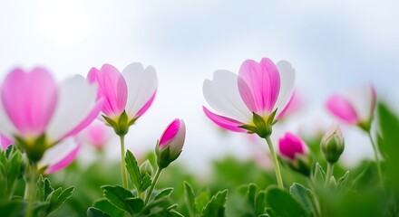 Obraz premium Close Up of Pink and White Flowers Blooming in Spring