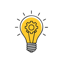 Innovative Idea and Process Concept. This radiant illumination paired with a mechanical cog illustrates inventive thinking, a structured approach, and efficient solutions. Ideal for tech.
