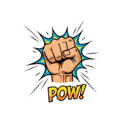 Dynamic Comic Fist Power. Vibrant pop art illustration of a striking hand with an energetic burst and 'POW!' text. Symbolizes strength, impact, and a surge of action.