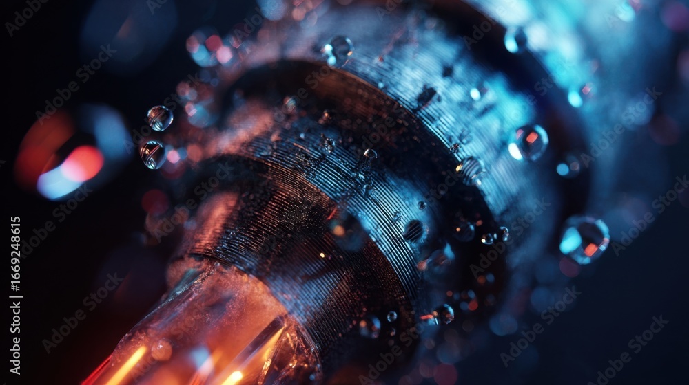 Poster a detailed macro shot highlighting the textured surface of the staticmixing nozzle where co2 gas is 