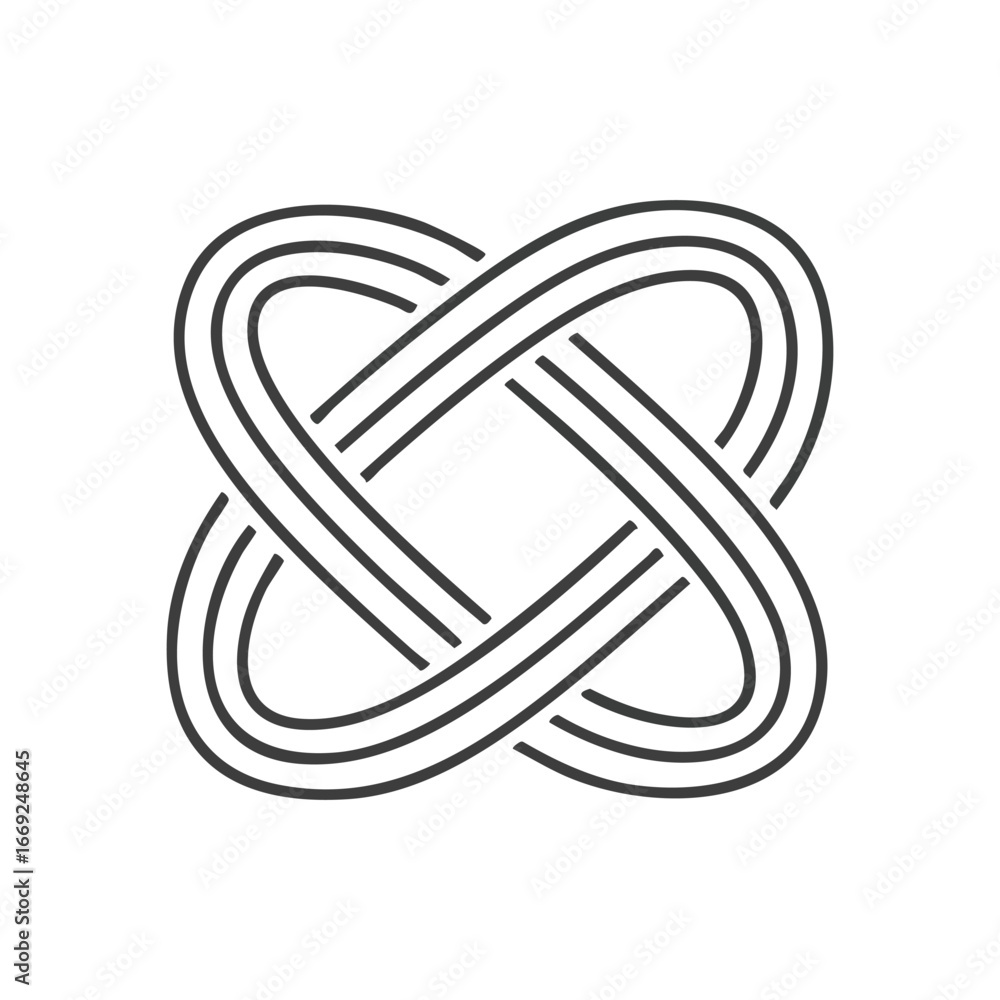 Poster modern endless knot pattern. a sleek abstract interwoven linear design on a dark backdrop, symbolizi