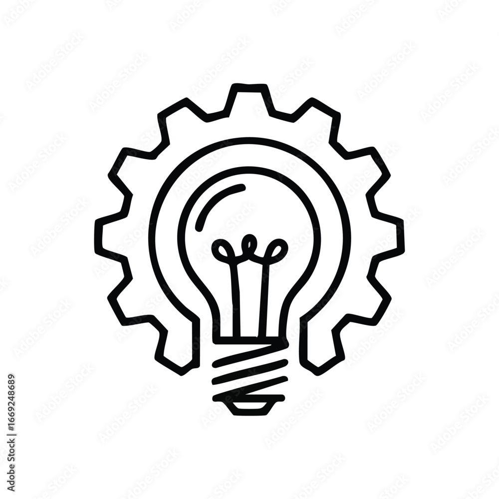 Aufkleber smart idea system. a graphic of a bright lamp within a cog. this portrays the blend of insightful no