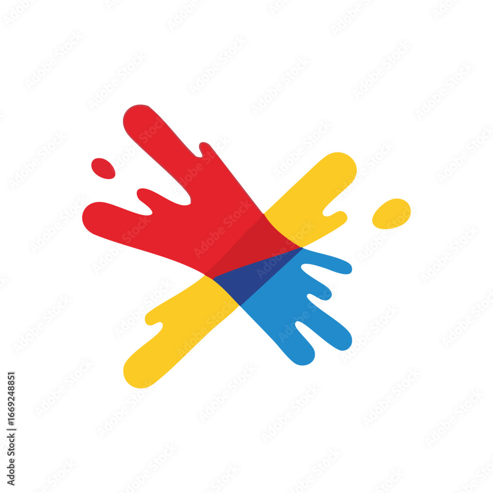 Poster bright paint splatter abstract symbol. dynamic graphic showing vivid color splashes on a dark backdr