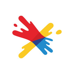 Bright Paint Splatter Abstract Symbol. Dynamic graphic showing vivid color splashes on a dark backdrop. This imagery suggests collaboration, creativity, and diverse ideas.