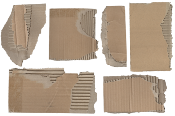 Torn cardboard pieces – ripped paper, clean cutout isolated on transparent background