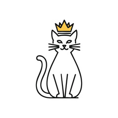 Majestic Feline Wearing Crown. Elegant illustration of a dignified dark whiskered companion adorned with a golden coronet. Symbolizes independence, luxury, and an air of sovereign grace. Simple art.