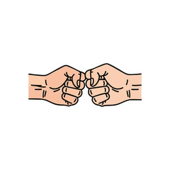 Friendly Fist Bump Gesture. This vibrant illustration depicts two closed hands about to connect, symbolizing agreement, solidarity, partnership, and successful collaboration.