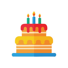 Vibrant Tiered Cake with Glowing Lights. A delightful, colorful two-tier pastry adorned with three bright flames, symbolizing happiness and joyous gatherings. Perfect for celebratory themes.