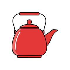 Stylish Red Kitchen Kettle Icon. This vibrant scarlet teapot image signifies warmth and home comfort. Ideal for culinary design, it features a sleek, minimal, and charming aesthetic.