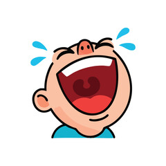 Cartoon Face Bursting With Laughter. A humorous illustration of a person overcome with immense mirth, tears streaming from their eyes. This image embodies happiness, fun, and uncontrollable joy.