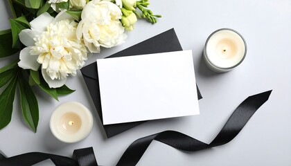 Sympathy card with flowers, and candles.