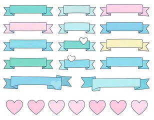 Pastel Banners, Hearts; Digital Design Collection
