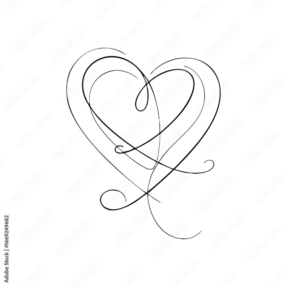 Poster elegant intertwined heart symbol. a graceful, single-line graphic representing warmth and profound c