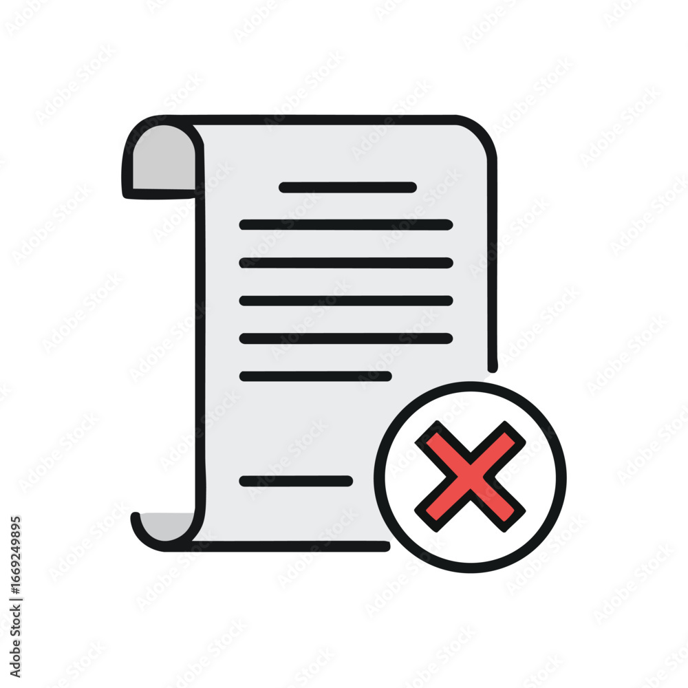 Poster rejected document icon. this graphic depicts a cancelled report or invalid record. it symbolizes err