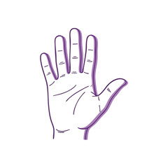 Abstract Purple Hand Illustration. Vibrant violet outline of an open human palm. This stylized graphic conveys concepts like stopping, welcome, and safety in a minimalist digital art style.