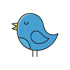 Cute Blue Bird Cartoon Design. Adorable azure avifauna with a golden beak, depicted in a minimalist style. This charming digital rendering symbolizes peace and freedom.