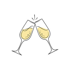 Festive Toasting Glasses Artwork. Elegant flutes clink together, representing joy, partnership, and successful moments. Ideal for celebrations, events, and party designs.