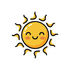 Smiling Happy Sun Icon. A cheerful yellow orb radiating warmth and pure joy. This sweet illustration symbolizes good mood, light, and positive energy.