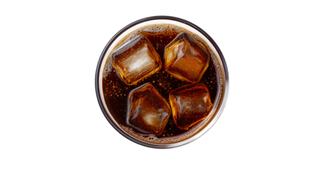 A refreshing beverage with ice cubes from a top-down perspective