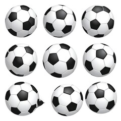 Nine Soccer Balls, Various Angles, White Background