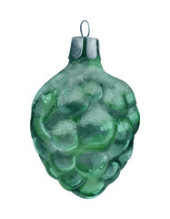Naklejka premium Vintage Christmas tree decoration green cone covered with snow. Watercolor illustration