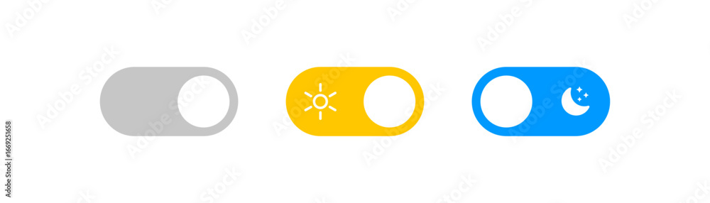 Aufkleber on off toggle switch buttons. day night switch toggle - dark mode, light mode switch button - sun an