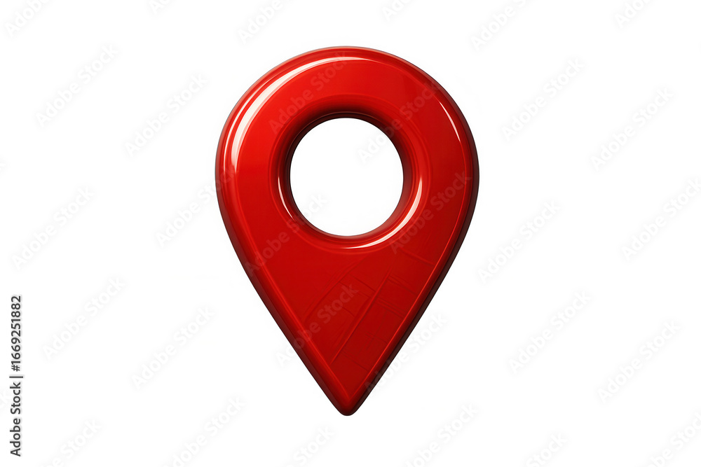 Poster shiny red location pin indicating precise coordinates on a transparent background, ideal for travel 