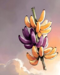 Colorful Sketch Illustration of Purple and Yellow Bananas