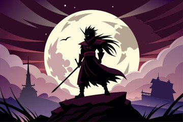 Fototapeta premium Minimalist black and white vector illustration of an anime boy silhouette with messy hair and sharp features. Perfect for manga