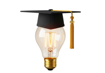 Light Bulb with Graduation Cap — Symbol of Knowledge, Education, Innovation, and Academic Success