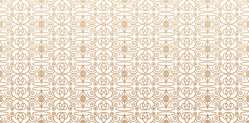 Fototapeta premium Ornate Swirls lines Ornamental Texture vintage background golden colors isolated white backgrounds for fabric, textile, cover, wrapping paper, Simple lattice graphic designs
