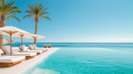 Naklejka premium Serene infinity pool overlooking a tranquil ocean view