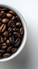 Fototapeta premium Close-Up of Fresh Coffee Beans in a White Ceramic Bowl