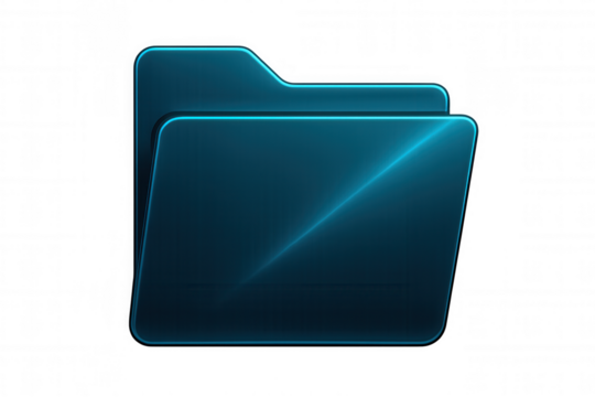 Gleaming blue folder icon reflecting light, transparent backdrop highlighting digital interface element - Powered by Adobe
