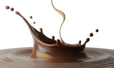 Dynamic Splash of Chocolate and Caramel Liquids, Perfect for Food and Drink Advertising
