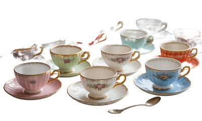 Fototapeta premium Elegant Tea Cups Set On White Surface