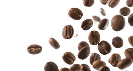 Obraz premium Falling Coffee Beans on White Background